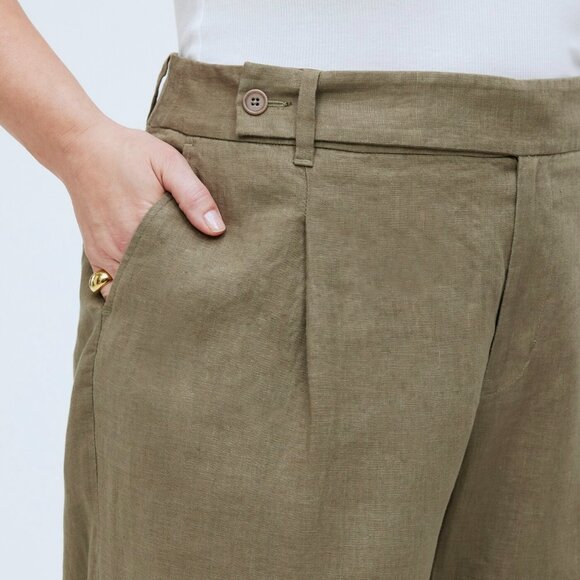 Madewell The Harlow Wide-Leg Pant 100% Linen in Olive Green Size 14 Petite - Picture 4 of 13